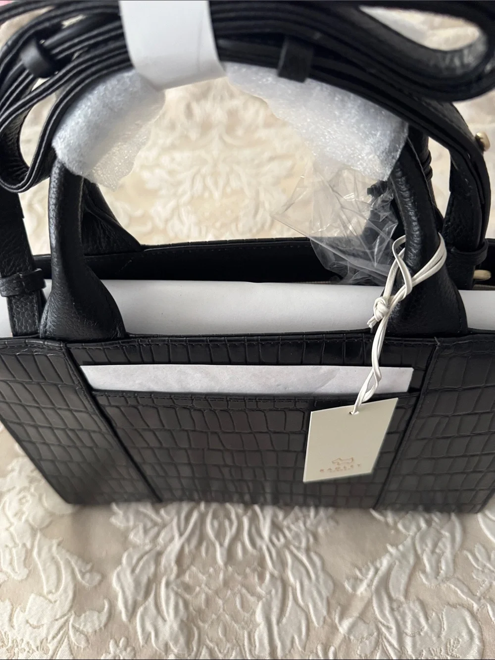 RADLEY LONDON Black Croc-Embossed Satchel with Detachable Strap
